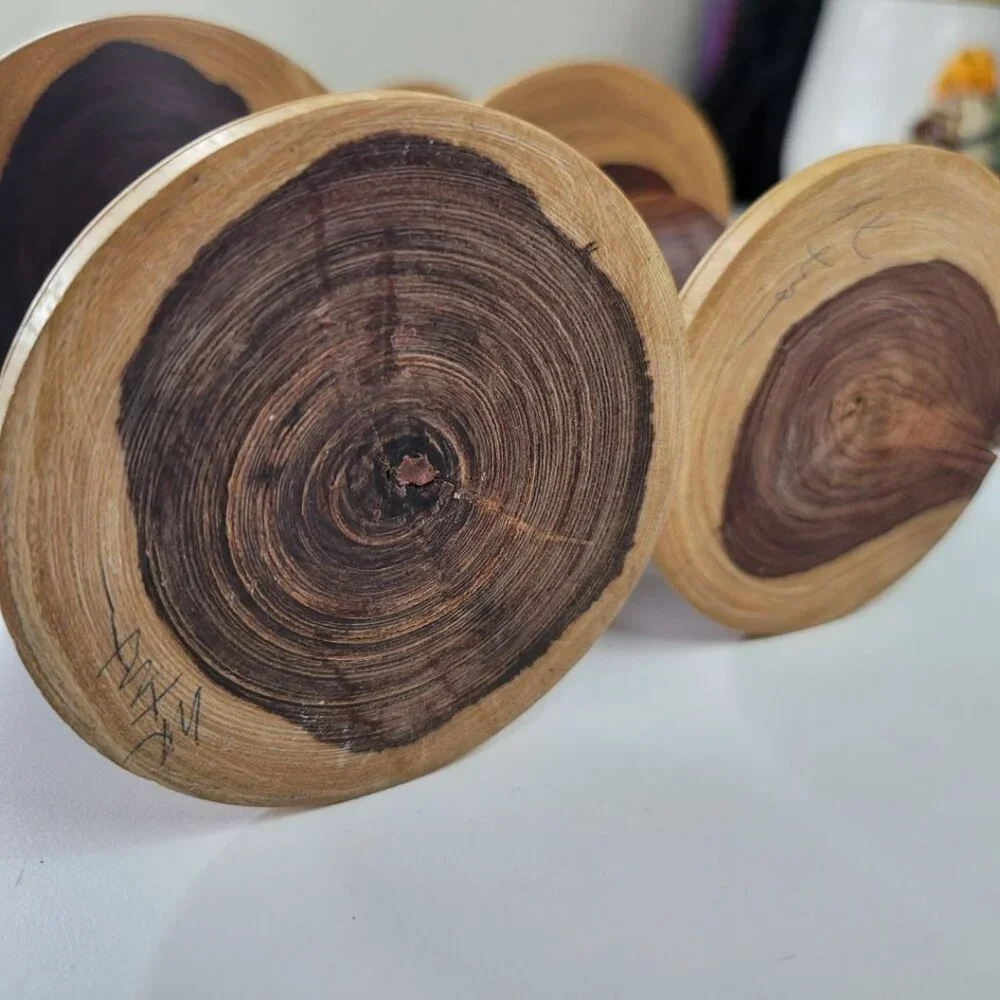 Wooden Candlestick Holders Tapered Solid Grain Two Tone Turned Pair Set 6.5 Inch